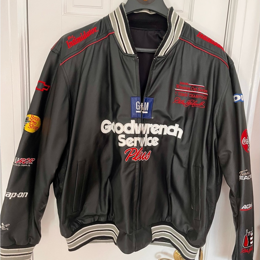 Reversible Dale Earnhardt Black Bomber Jacket with Red Accents